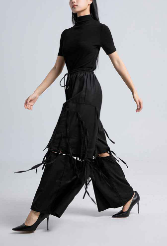 wide-leg pants with fringe tie details – STRIDE