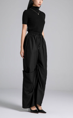 wide-leg pants with elastic waist and drawstring – FLOW