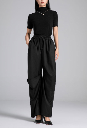 wide-leg pants with elastic waist and drawstring – FLOW