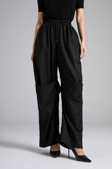 wide-leg pants with elastic waist and drawstring – FLOW