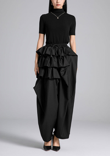 wide-leg pants with layered ruffle waist – RUFFLE