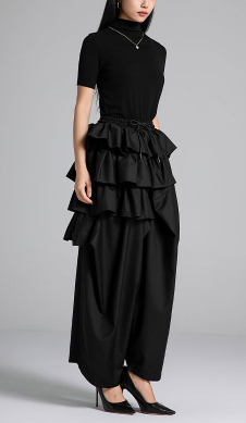 wide-leg pants with layered ruffle waist – RUFFLE