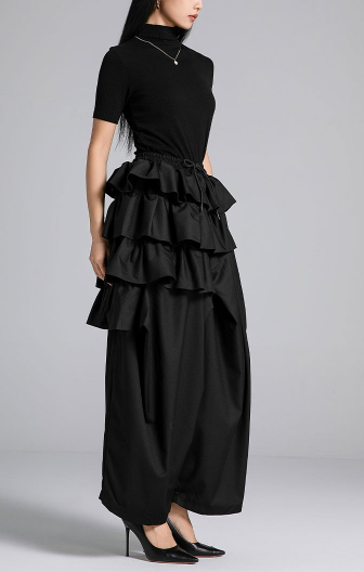 wide-leg pants with layered ruffle waist – RUFFLE