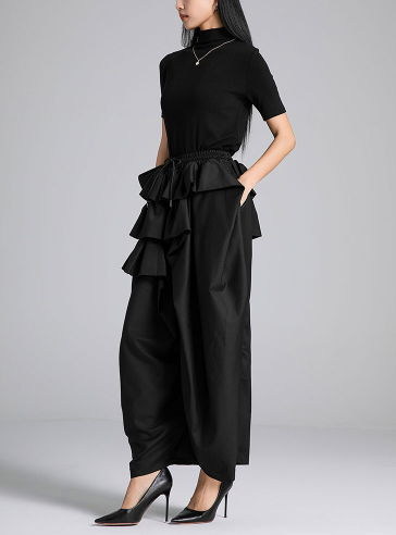 wide-leg pants with layered ruffle waist – RUFFLE