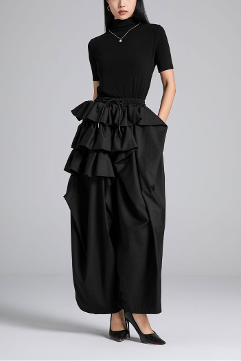 wide-leg pants with layered ruffle waist – RUFFLE