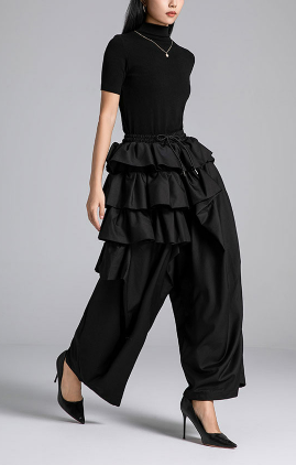 wide-leg pants with layered ruffle waist – RUFFLE