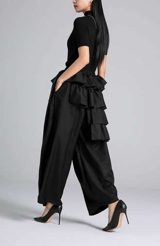 wide-leg pants with layered ruffle waist – RUFFLE