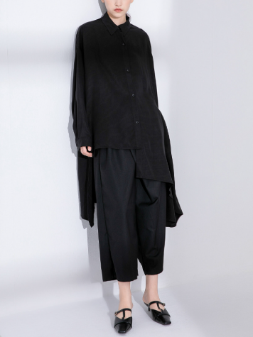 oversized longline shirt with asymmetric hem – DRAPE