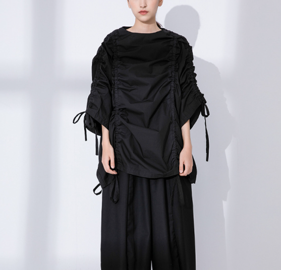 oversized ruched top with adjustable tie sleeves – GATHER