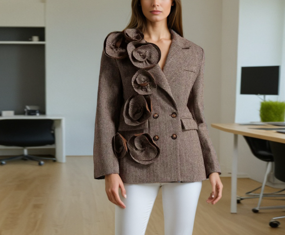 tailored blazer with sculptural floral appliqué – COCOA