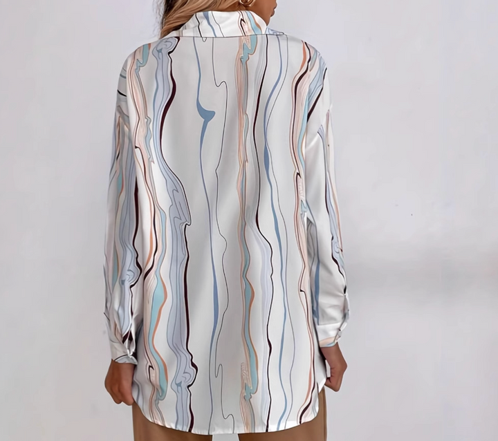 Printed longline blouse with abstract flow lines – NONA