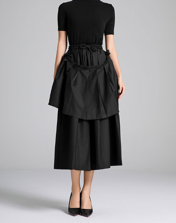 high-neck layered midi dress with sculpted overskirt – BELLA