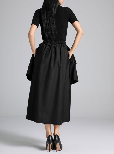 high-neck layered midi dress with sculpted overskirt – BELLA