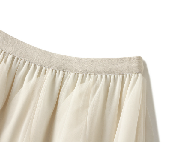 asymmetric ruffled tulle midi skirt with elastic waist – TAUPE