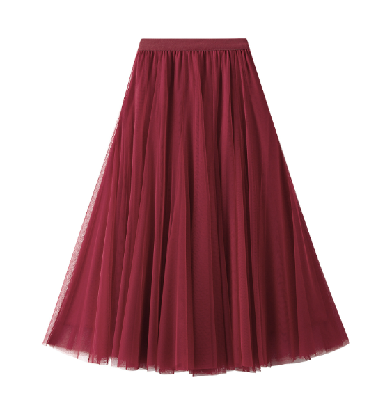 pleated tulle midi skirt with elastic waistband – SILVER