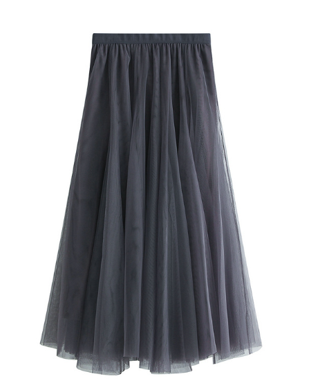 pleated tulle midi skirt with elastic waistband – SILVER