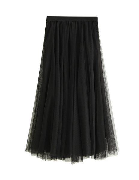 pleated tulle midi skirt with elastic waistband – SILVER