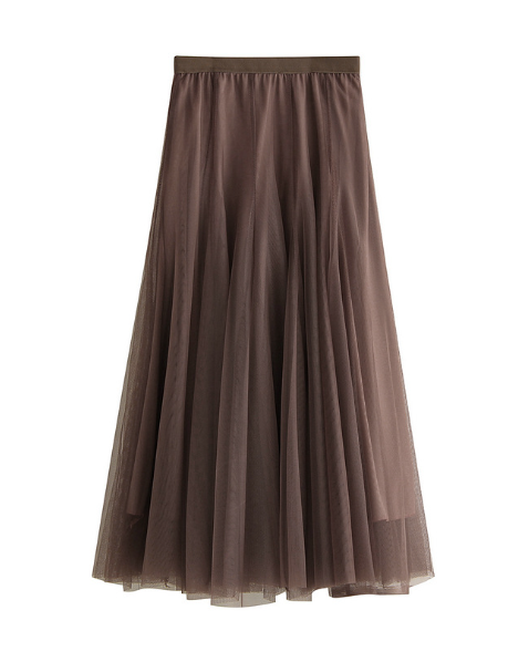 pleated tulle midi skirt with elastic waistband – SILVER