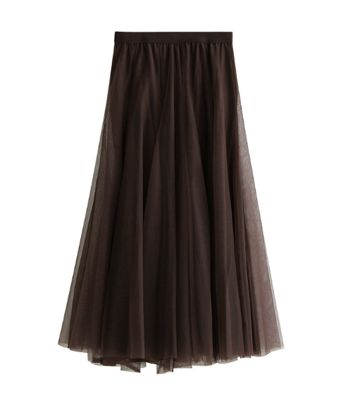 pleated tulle midi skirt with elastic waistband – SILVER