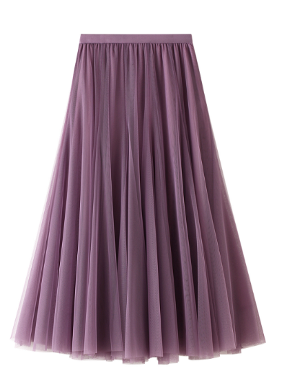 pleated tulle midi skirt with elastic waistband – SILVER