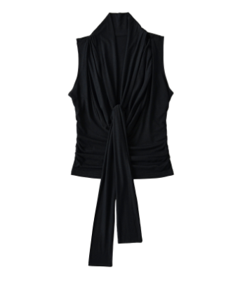 asymmetric draped sleeveless top with front tie – NOVA