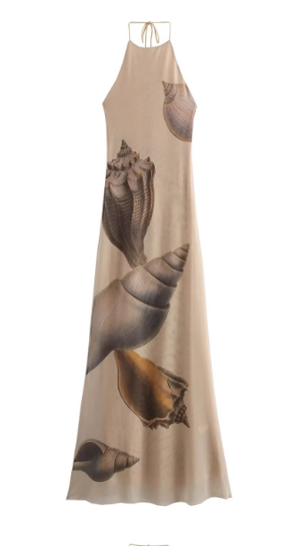 halter-neck maxi dress with shell art print – SELENE