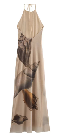 halter-neck maxi dress with shell art print – SELENE