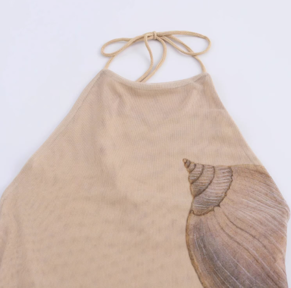 halter-neck maxi dress with shell art print – SELENE