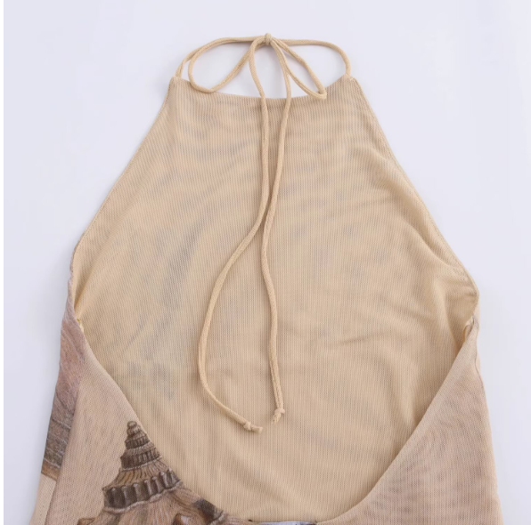 halter-neck maxi dress with shell art print – SELENE