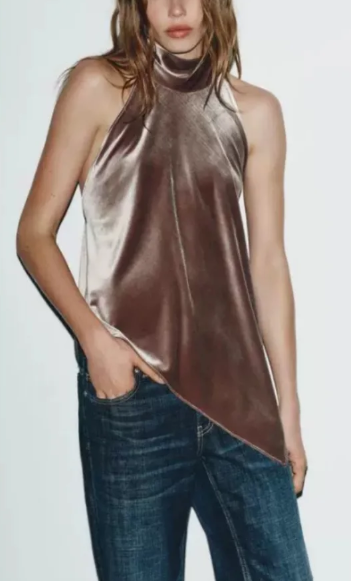 velvet halter-neck top with asymmetric hem – LYRA