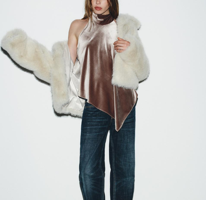 velvet halter-neck top with asymmetric hem – LYRA