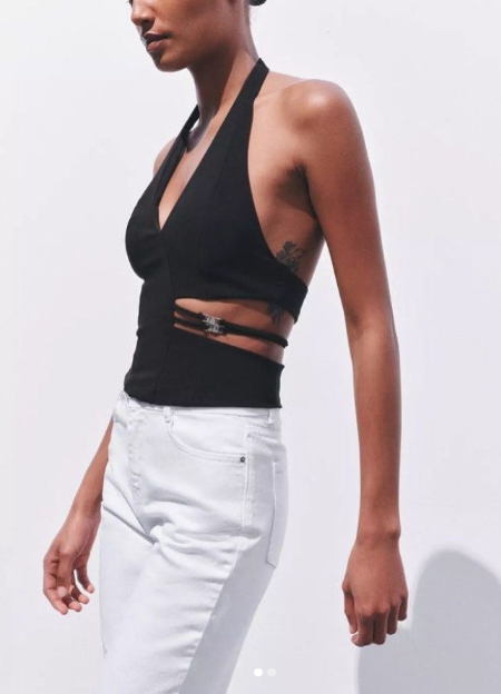 alter-neck tailored top with side cut-out – RAVEN