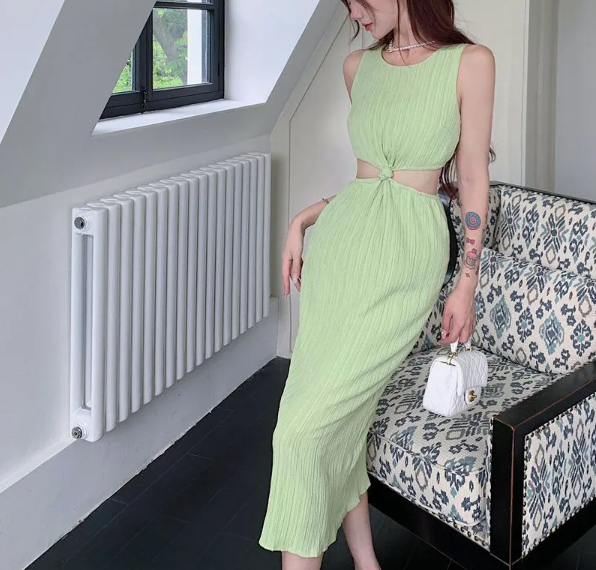 Sleeveless ribbed midi dress with twisted waist cut-outs – SAGEA