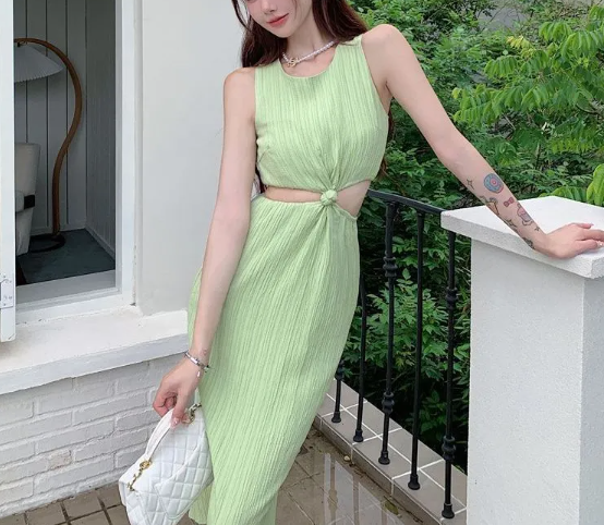 Sleeveless ribbed midi dress with twisted waist cut-outs – SAGEA