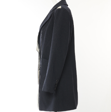 Asymmetric pinstripe blazer with contrast panel – MILLLA