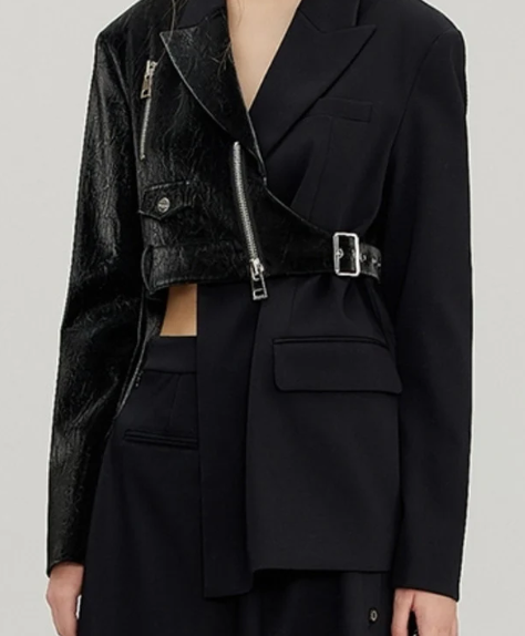 Asymmetric contrast blazer with sculpted lapel – ECLIPSE