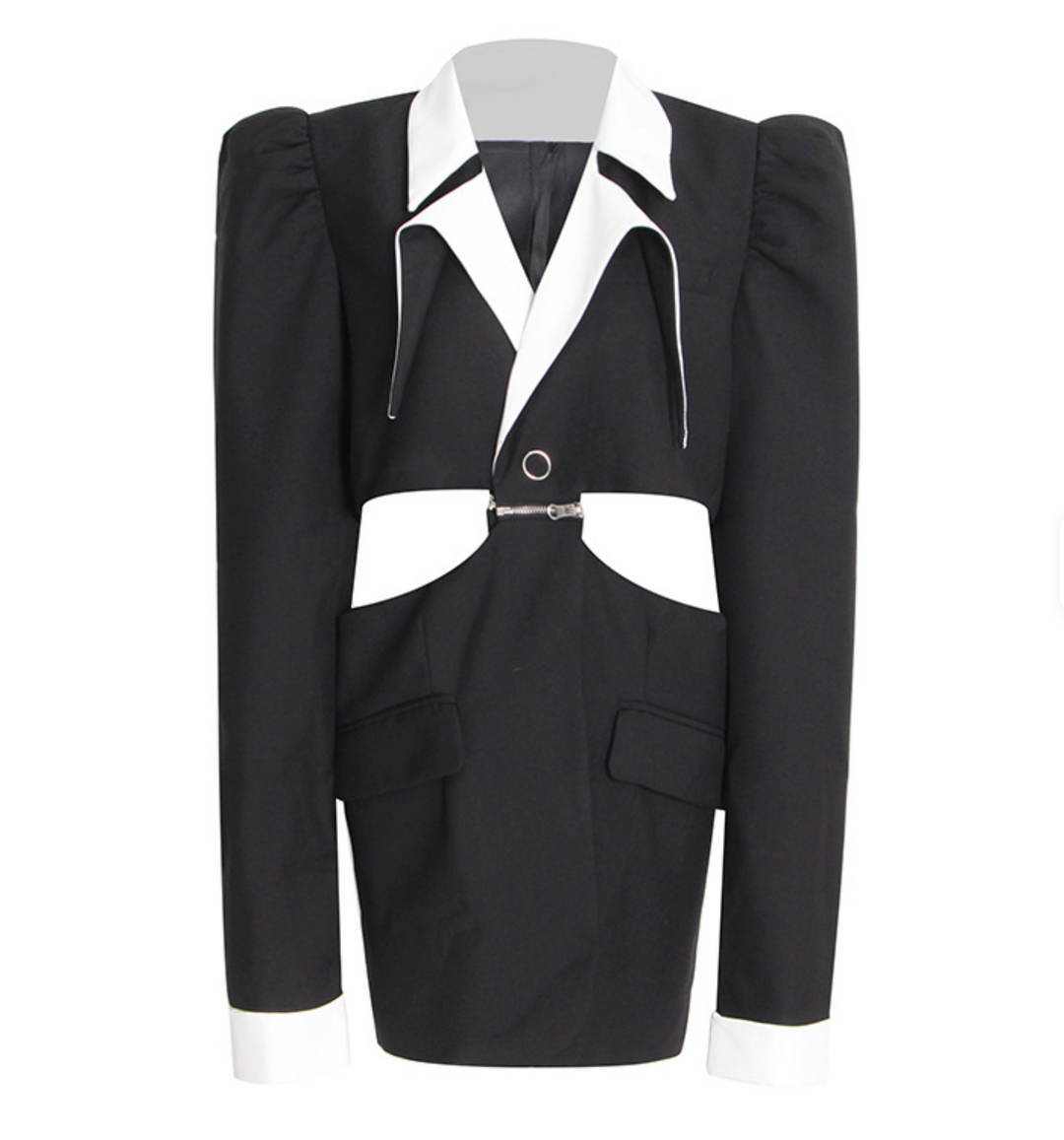 cropped contrast collar blazer mini dress – VELVET