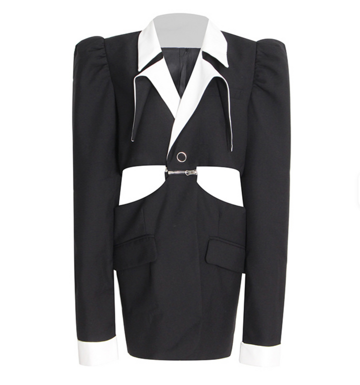 cropped contrast collar blazer mini dress – VELVET