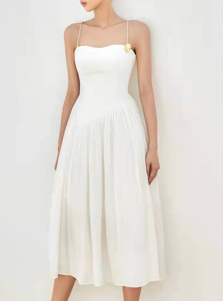 spaghetti strap pleated chiffon midi dress – SERENE