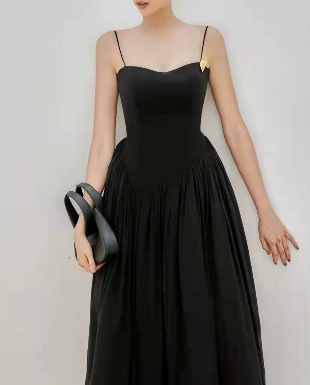 spaghetti strap pleated chiffon midi dress – SERENE