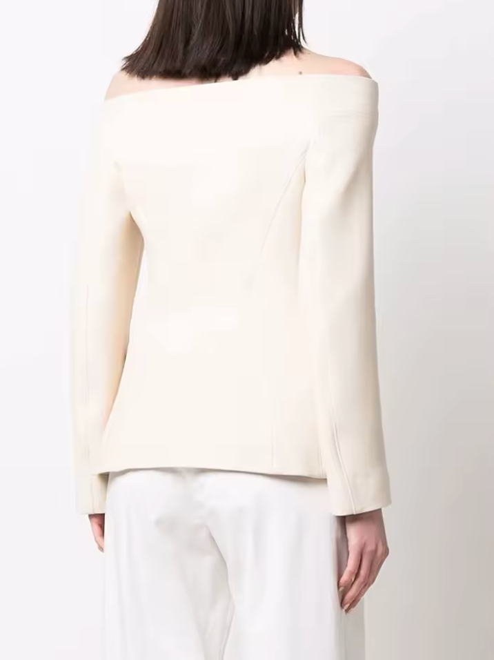 off-shoulder tailored blazer jacket – IVORY