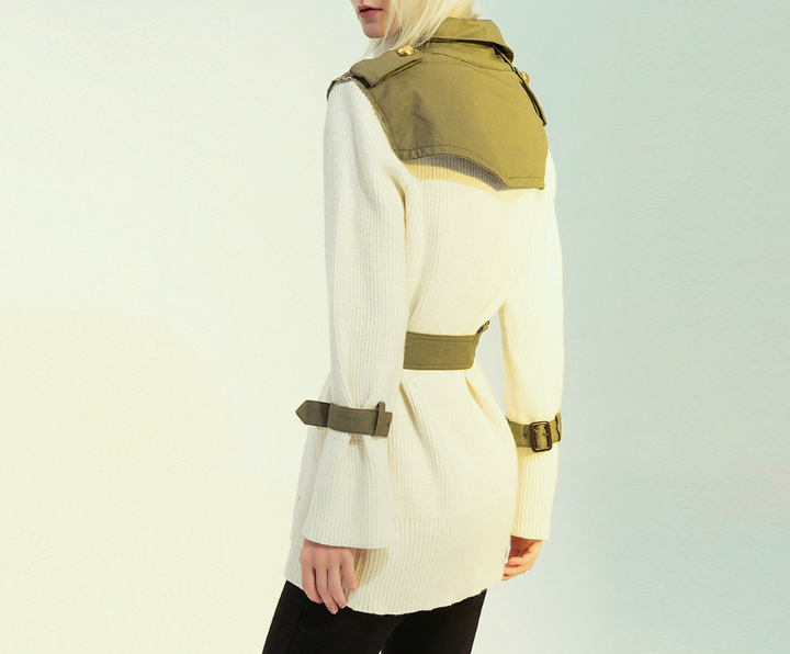 belted contrast trim knit cardigan – OLIVE