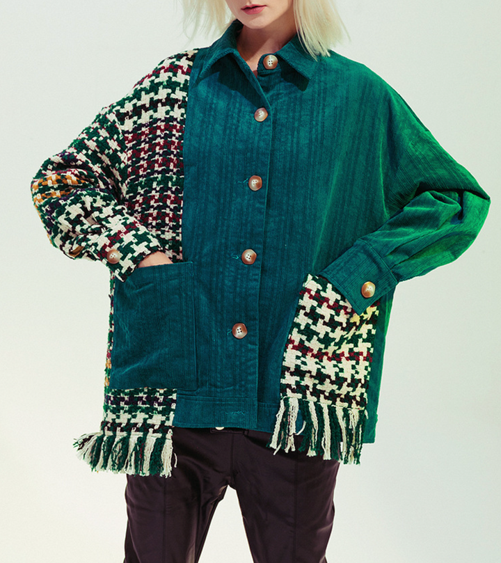Patchwork Corduroy Fringe Jacket – EMERALD