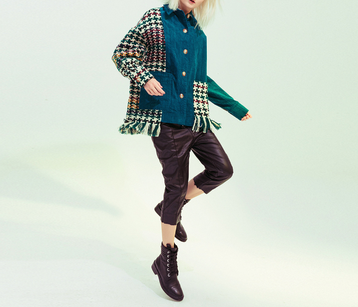 Patchwork Corduroy Fringe Jacket – EMERALD