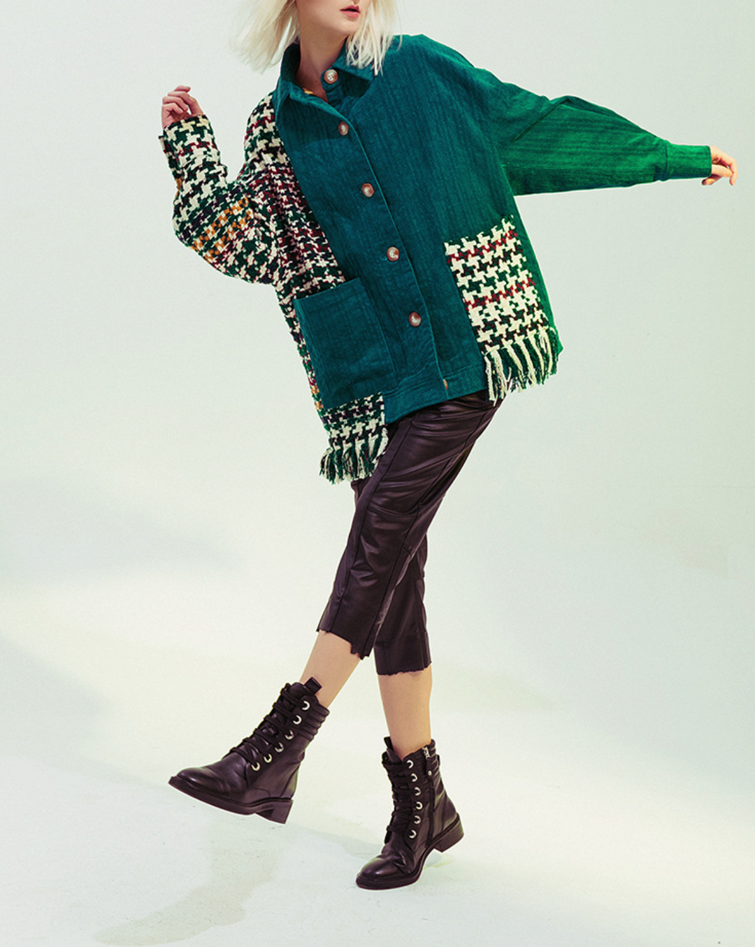 Patchwork Corduroy Fringe Jacket – EMERALD