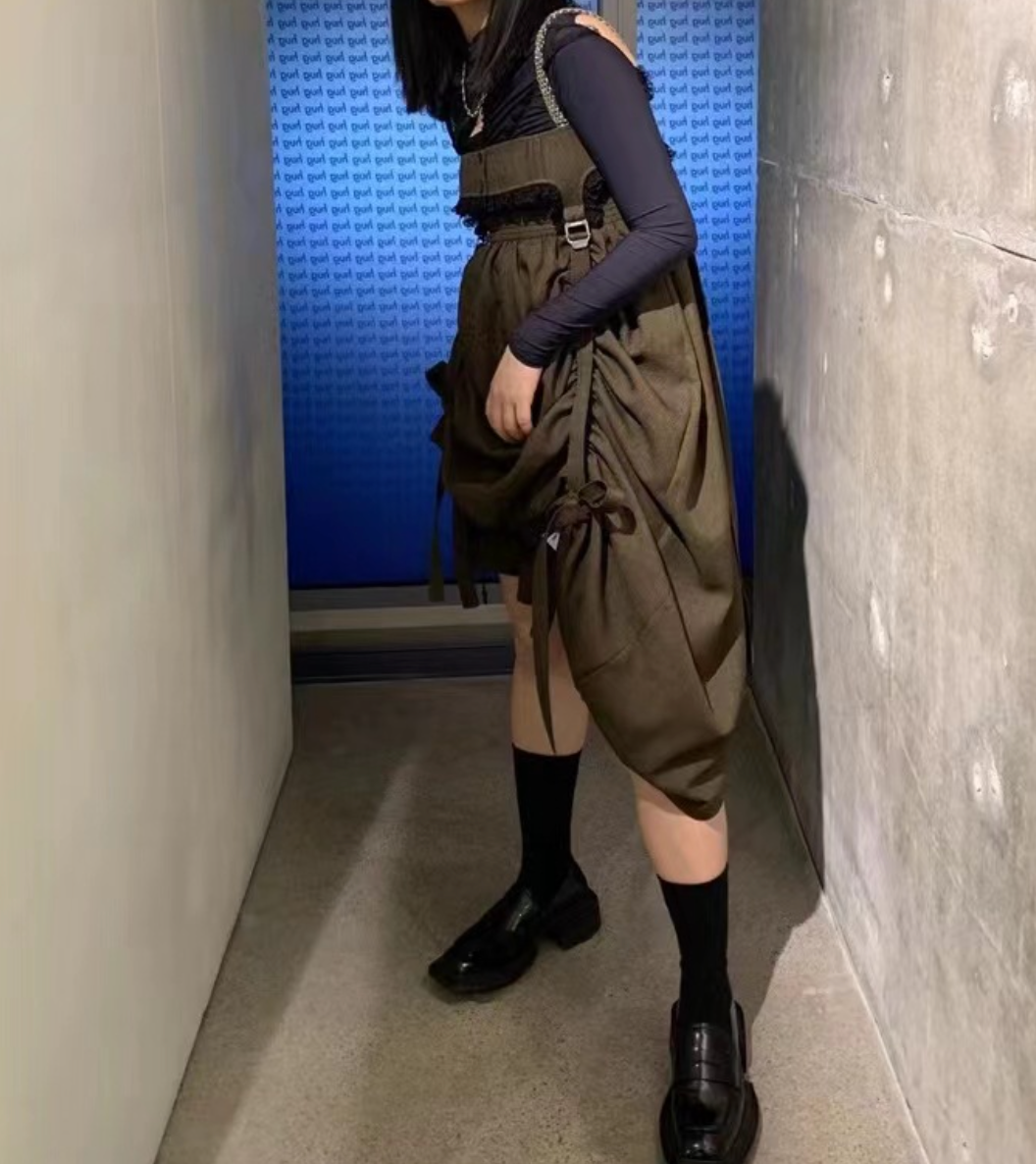 Asymmetrical Ruched Mini Dress with Chain Straps – NASR