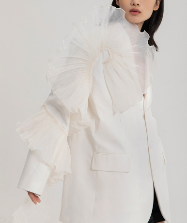 tailored blazer with dramatic organza ruffle shoulder – ELYSIA