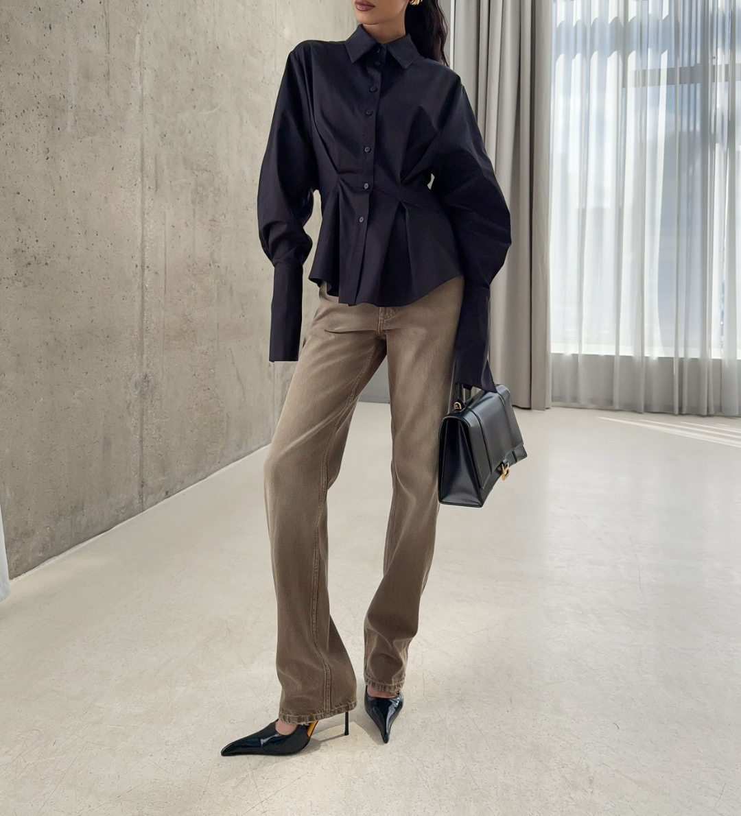 Tailored Long-Sleeve Button-Up Shirt – ELYSE