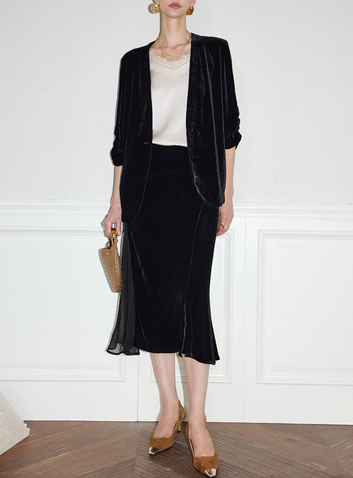 velvet open-front blazer with relaxed tailoring – RANA