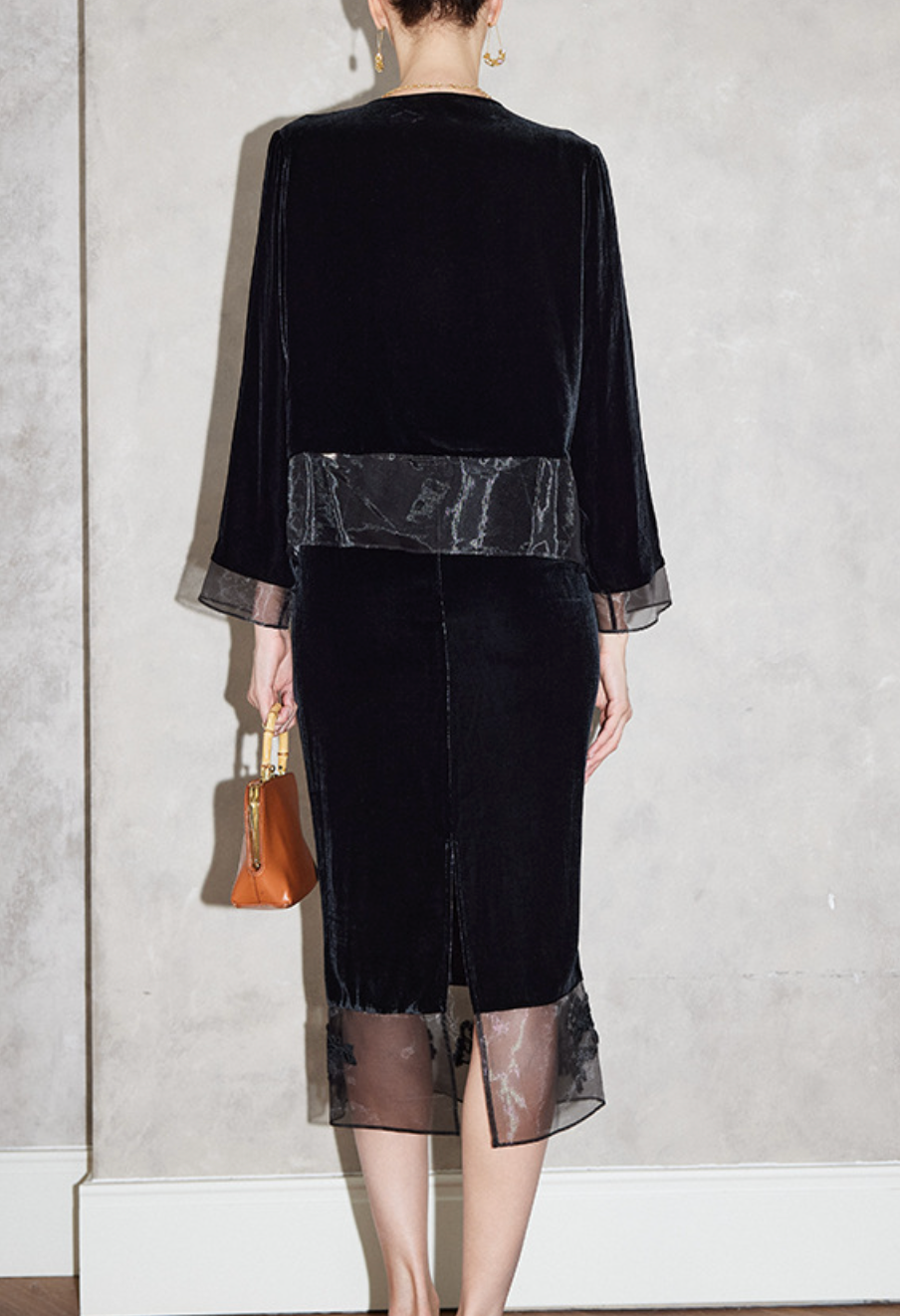 velvet button-front jacket with sheer lace hem – SUMMR